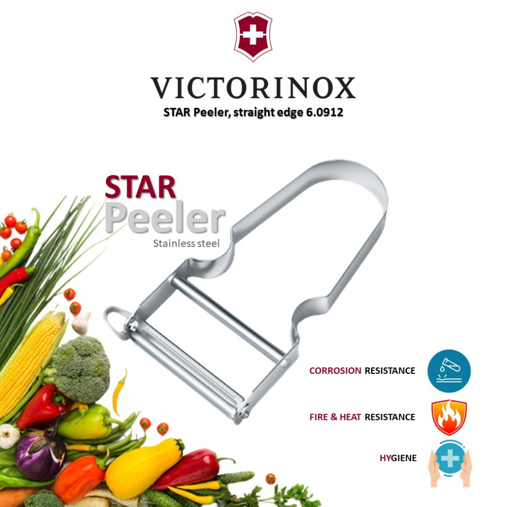 Victorinox STAR Peeler Straight&Serrat Edge,Julienne Cutter (Double edge Stainless) (6.0912) | ที่ปอกผลไม้ ปอกเปลือก