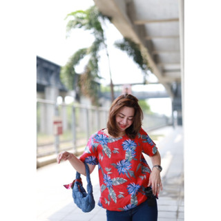 Tee Linen #ลาย Red-Aquatic