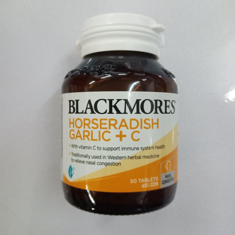Blackmores Horseradish Garlic + C 50 Tablets แบล็คมอร์ ฮอสราดิช กระเทียม วิตามินซี 50 เม็ด