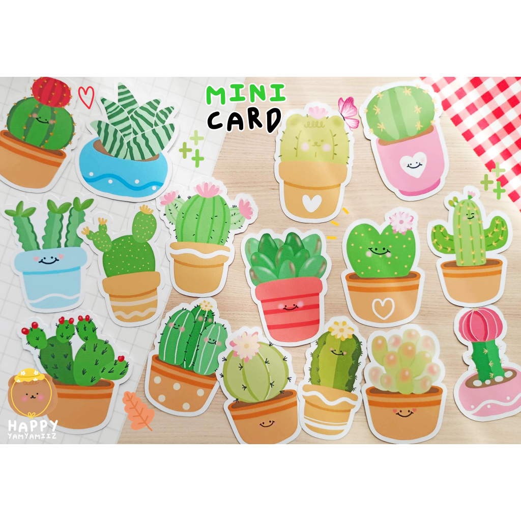🌵 พร้อมส่ง แพ็ค 10 ชิ้น 🌵 มินิการ์ด / ป้ายแท็ก ไดคัท รูปกระบองเพชร ✔️ กันน้ำ ( ใบละ 1 บาท )