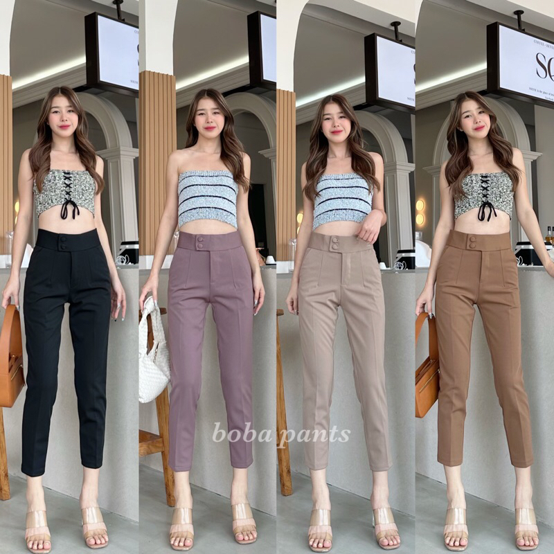 กางเกง7ส่วน เอวขอบยื่น2กระดุม ผ้าโรเชฟ มีไซส์S-2XL