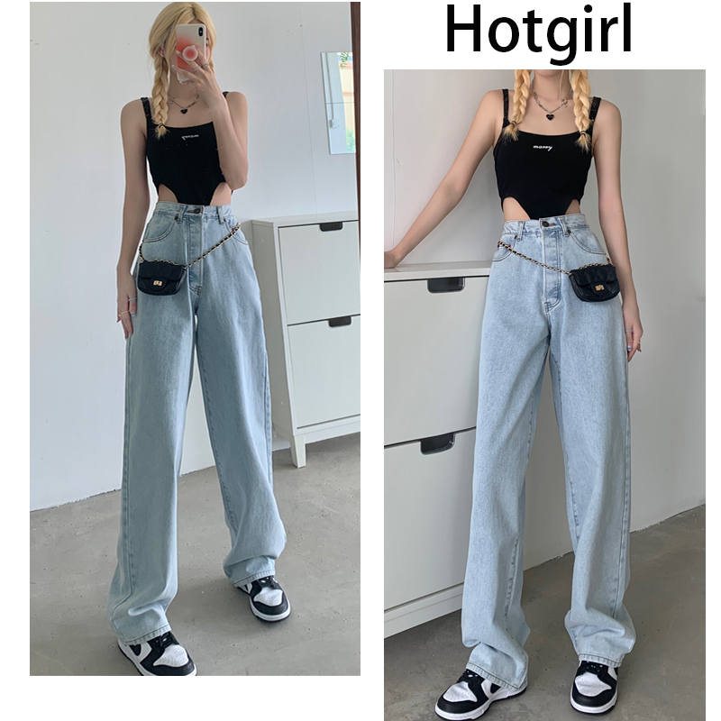 Hotgirl พร้อมส่งจากกทม กางเกงขายาว กางเกงยีนส์ขาตรงกางเกงขากว้างเอวสูงสามสี 2023รุ่นใหม่