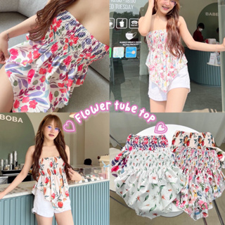 ♡Flower tube top♡เกาะอกสม็อคลายดอกไม้