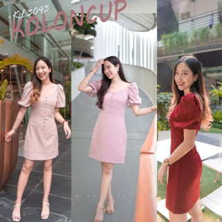 KolonCup รหัส KL3043 ชุดเดรสออกงาน ชุดใส่ทำงานเรียบหรู ชุดเดรสแขนตุ๊กตา เดรสแขนพองน่ารักๆ