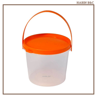 ถัง No.998 ฝาสีส้ม  กระปุกหูหิ้ว กลม  ฝาสีส้ม 15ใบ / Round-shaped Plastic Food Conatiner 450ml with Orange Lid 15pcs