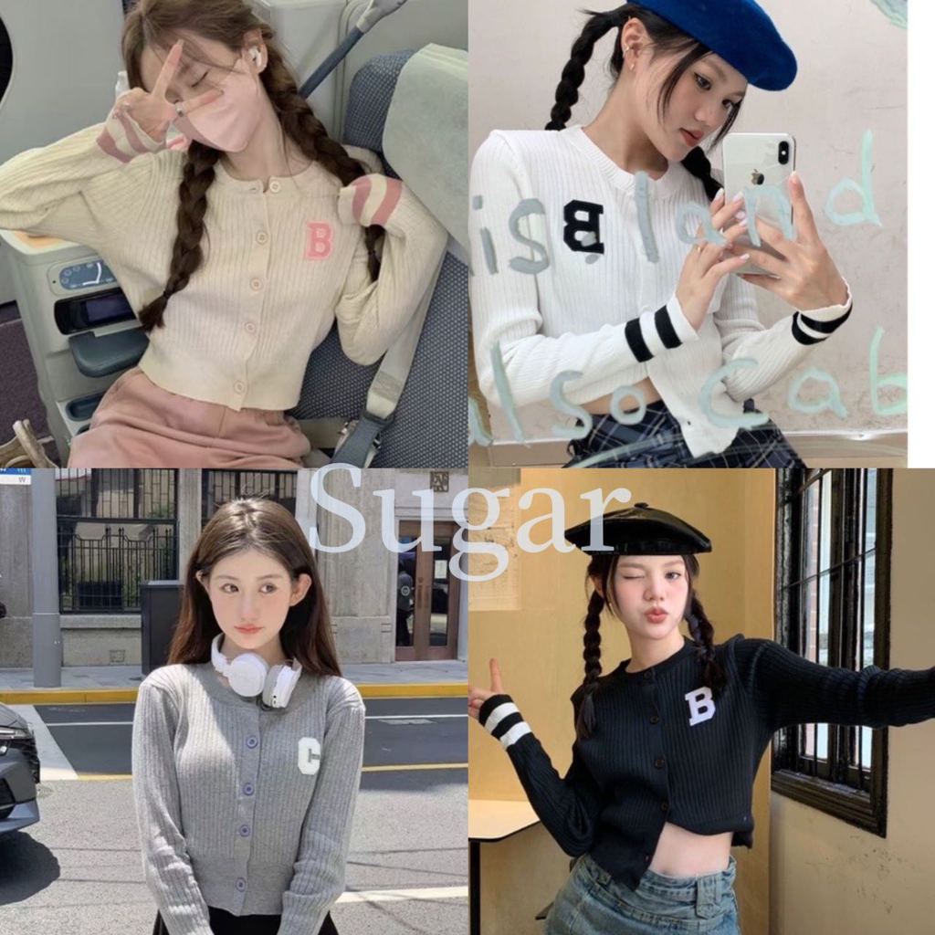 Sugar พร้อมส่ง เสื้อคลุม เสื้อกันหนาว เสื้อแขนยาว ผ้าไหมพรม จั๊มแขน คอกลม(12343)