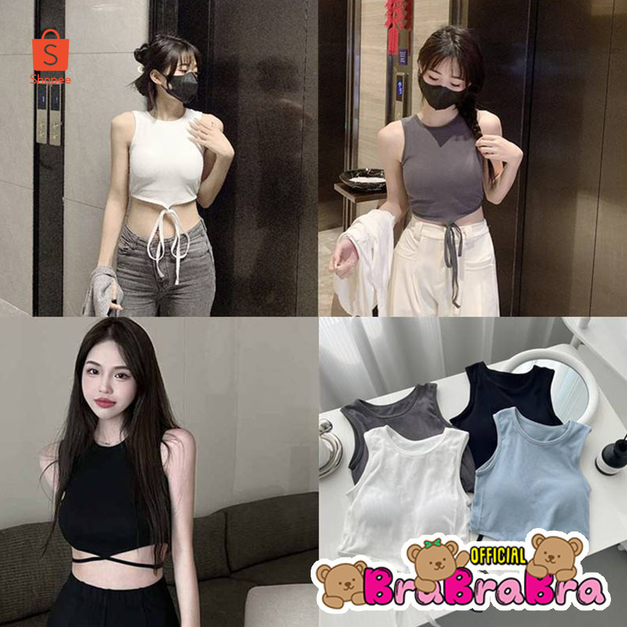 𝑩𝒓𝒂𝑩𝒓𝒂𝑩𝒓𝒂 เสื้อกล้าม แขนกุด ฟองน้ำในตัว ผ้าร่อง ผูกเอว #bra-206