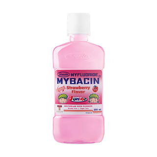 [&gt;Myfluoride ชมพู 250 ml&lt;] น้ำยาบ้วนปากเด็ก มายบาซิน จูเนียร์ น้ำยาบ้วนปาก กลิ่นสตรอเบอร์รี่ 250 ml.(Exp 16/2/25)