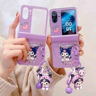 เคส Oppo Find N2 Flip เคสสีม่วงลายการ์ตูน+ที่ห้อยตัวการ์ตูน น่ารัก💜