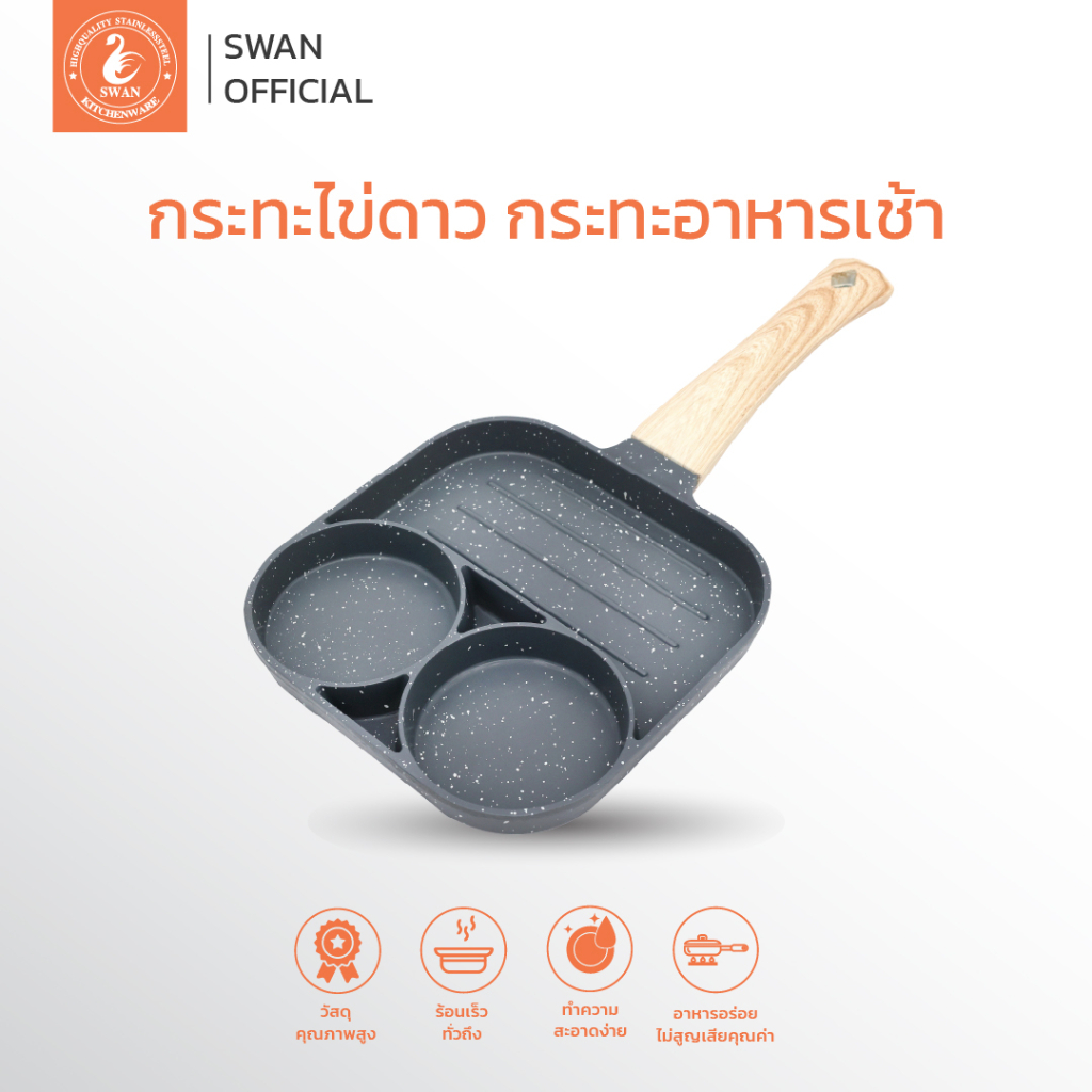 SWAN กระทะไข่ดาว 2 หลุม ย่าง เคลือบ สามารถใช้กับเตาแม่เหล็กไฟฟ้า ไข่