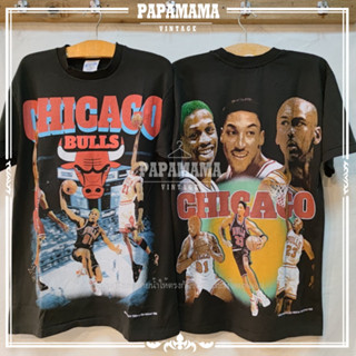 [CHICAGO BULLS ] The BIG THREE  ผ้าร้อย ฟอกเฟดพิเศษ เฟดเสมอ เสื้อวินเทจ เสื้อบาส จอร์แดน papamama vintage shirt