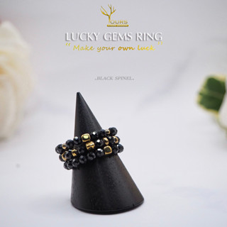 แหวนหิน " นิลดำ : Black Spinel " หินแท้ 100% แหวนยืด ขนาด 2mm แหวนนำโชค แหวนมงคล หินธรรมชาติ