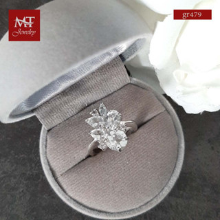 MT แหวนพลอยแท้ ไวท์โทพาส (White Topaz) ตัวเรือนเงินแท้ ชุบทองคำขาว  Natural Gemstone Silver Ring (gr479) ไซส์ : 54 MT Jewelry (มณีธารา)