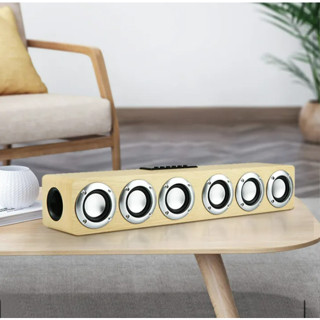 ลำโพงบลูทูธ ลายไม้ รุ่น M1 Wood Bluetooth V4.0 Speaker M1 ลำโพง 6ดอก-ของแท้100% บลูทู ธ / การ์ด TF / AUX / FD