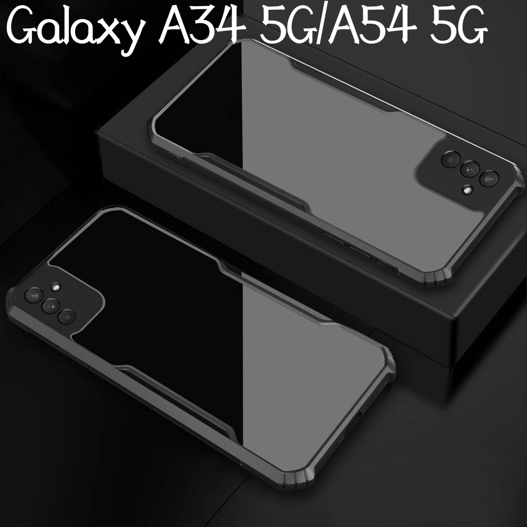 Galaxy A25 5G/A35 5G/S23 FE/A15/A05/A05S/M14 5G/M34 5GเคสกันกระแทกขอบสีหลังใสSamsung A24/A14 5G/4G/A34 5G/A54 5G/A04E