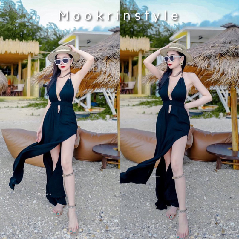 🌷Mookrinstyle🌷เดรสยาวผูกคอ ชุดเดรสไปทะเล โบฮีเมียนสไตล์ ผ้าสวย ใส่สบาย Maxidress bohemians dress boutique beach