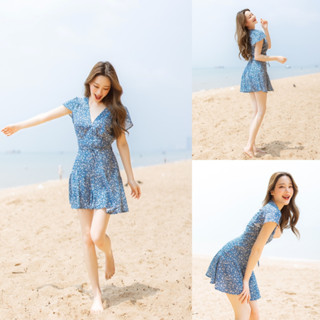 💗Aqua bouquet💗จั๊มสูทกางเกงระบายชีฟอง ลายดอกไม้เล็กสไตล์มินิมอล **Aqua bouquet