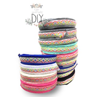 ริบบิ้นผ้าปักลายชนเผ่าพู่ระบายข้างสีขนมหวาน (ขายเป็นม้วน)4.5cm7 สี