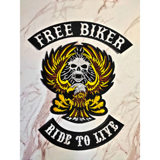 ตัวรีดติดเสื้อขนาดใหญ่ Set Free Biker (1set/3pcs) ตกแต่งเสื้อผ้า แจ๊คเก็ตยีนส์ Hipster Embroidered Iron On Sew on