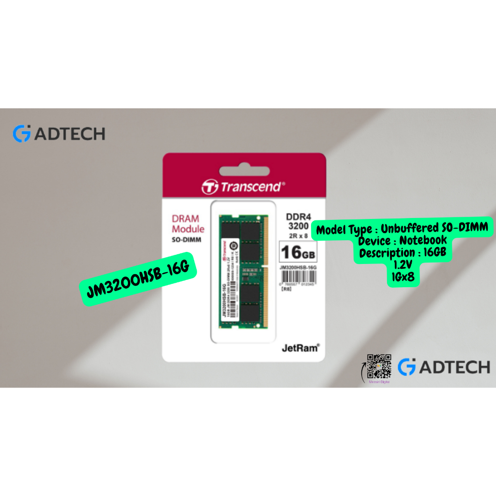 Transcend RAM-Memory DDR4-3200 SO-DIMM 16GB : Transcend - รับประกันตลอดอายุการใช้งาน - มีใบกำกับภาษี