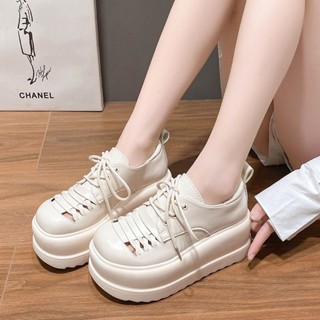 รองเท้าหนัง  รองเท้าผ้าใบสูง สูง8cm size35-39  ♥️พรีออเดอร์