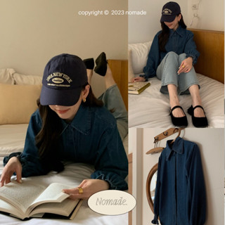 NOMADE.&amp; พรีอออเดอร์ 14-20 วัน Bread crumbs denim shirt. {เสื้อเชิ้ตยีนส์คอปกมน ปลายแขนจั๊ม}