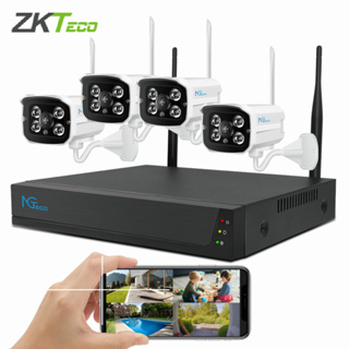 ZKTeco V400 ชุดกล้องวงจรปิดไร้สาย IP Camera NVR KIT 4*1080p  กล้องวงจรปิดWiFI CCTV KIT Auto Tracking APP