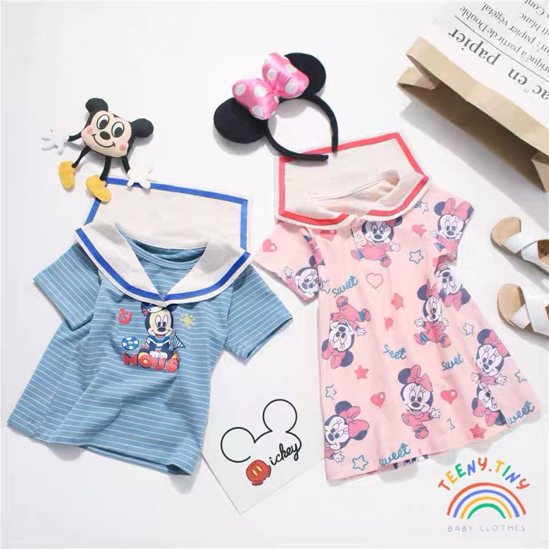 ชุดเชทมิกกี้ มินนี่ ได้ทั้งเสื้อ+กาง/มินิเดรส ลายน่ารักไส่คู่ลูกชายลูกสาว