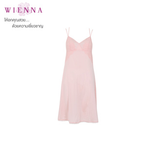 Wienna DN20138 ชุดนอน เวียนนา Sleepwear ชุดนอน Midi กระโปรง มิดี้ ผ้าไนล่อน  สีชมพู