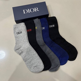 CHRISTIAN DIOR LOGO EMBROIDERED COTTON SOCKS ถุงเท้าแบรนด์คริสเตียนดิออร์ ปักตัวหนังสือโลโก้คลาสสิค