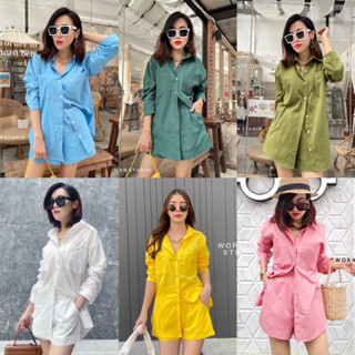 Colorful set shirt 2pcs 🌺🌼 ชุดเซท2ชิ้น ทรงเสื้อเชิ้ตพร้อมกางเกงขาสั้น สม็อคหลัง งานผ้าป่านธรรมชาติ เนื้อดี