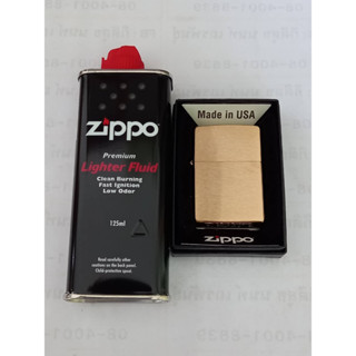 ชุดโปร ZIPPO 204B+LIGHTER FLUID 125ML สีทองผิวทองเหลืองขัดด้านลายเรียบ  ตูดตัน พร้อมน้ำยาเติมของแท้