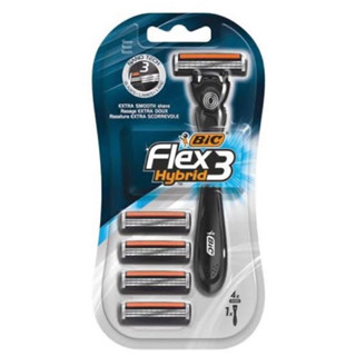 Bic Flex3 Hybrid มีดโกนหนวด3ใบมีด 1ด้ามจับ+4ชุดใบมีด ปรับหมุนได้อย่างอิสระ โกนได้เรียบเนียน ผลิตที่กรีซ🇬🇷