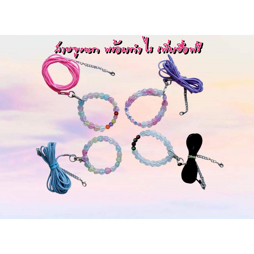สายจูงนก เชือกจูงนก สายคล้องนก เชือกผูกนกหัดบิน พร้อมกำไรข้อมือ ใส่ชื่อฟรี เฉพาะสายไม่แถมห่วง (มีห่วงขายแยก)