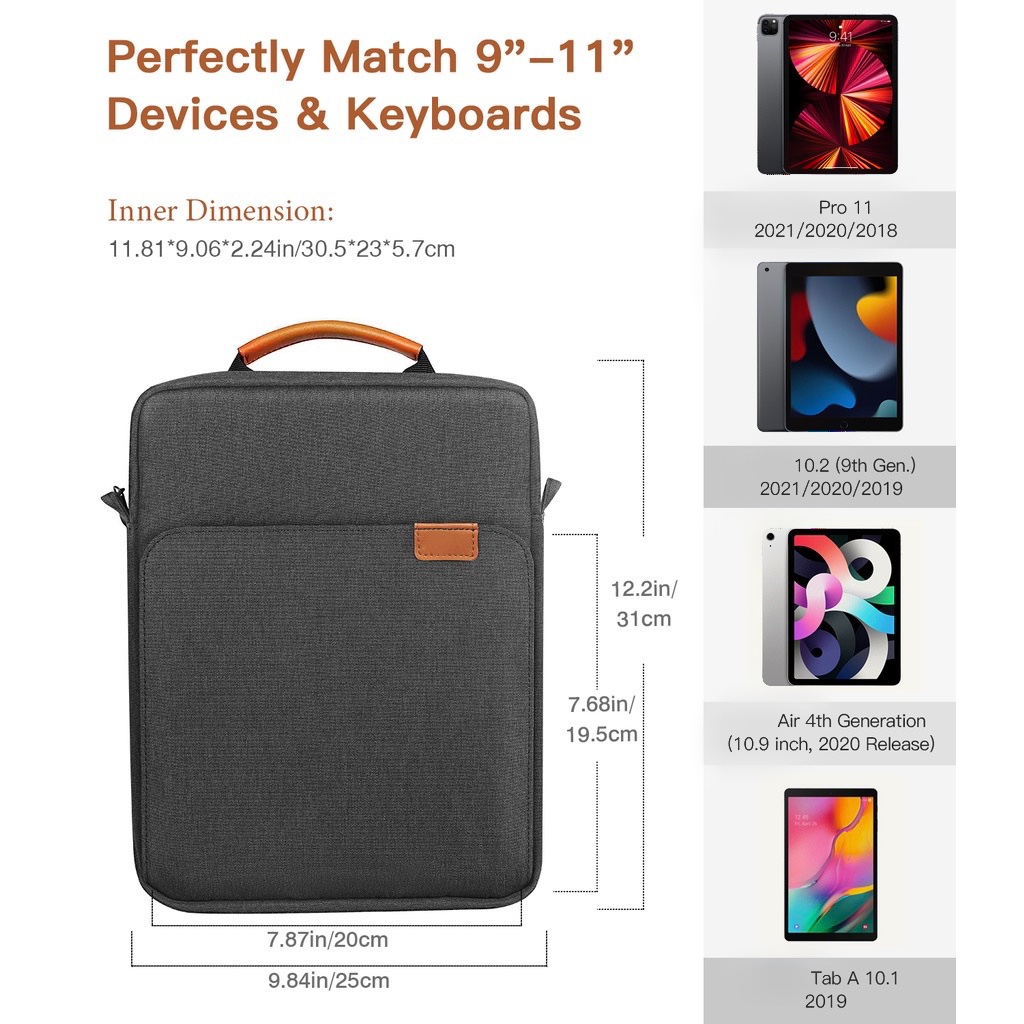 กระเป๋าสะพายข้าง Tablet Sleeve Bag with Shoulder Strap แท็บเล็ต 9-11Inchกันน้ํา 9-11 นิ้ว สําหรับ Pad/Mac/Air/Pro13.3