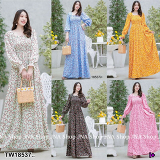 TT18537 Dress เดรสสม๊อคอกลายดอกเล็ก .Dress, smock dress, small flower pattern..