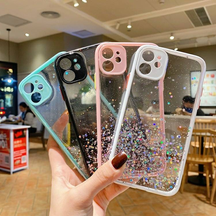 เคสไอโฟน ฟรุ๊งฟริ๊งมีขอบกันกล้องลายกลิตเตอร์ 6 6s 7 8 SE2020 6/7/8 plus X/xs XR XSmax #004