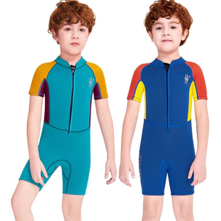 ShopAt.Two[SW1880] ชุดว่ายน้ำเด็ก (แถมหมวก) ชุดเก็บอุณหภูมิเด็กแขนสั้น Dive & Sail แห้งไว หนา 2.5 mm