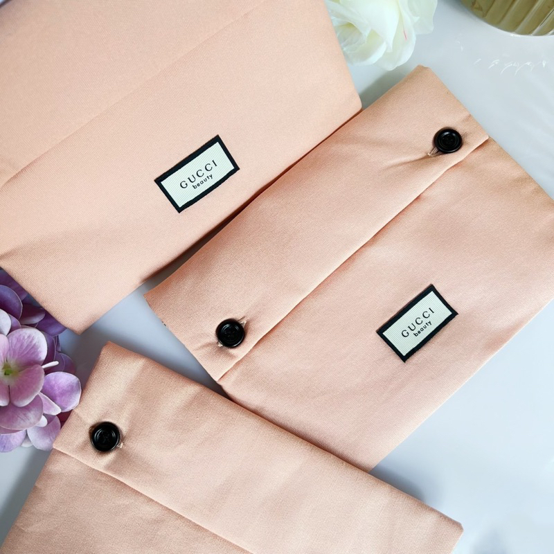 Gucci Beauty Makeup Bag Pouch - ส้มพีช ทรงสี่เหลี่ยม