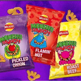 Walkers monster munch 2รสชาตินำเข้าจากอังกฤษ🇬🇧 รสเผ็ด และรสเนื้อย่าง 40กรัม