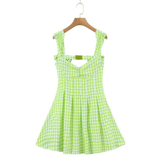 [𝗣𝗥𝗘-𝗢𝗥𝗗𝗘𝗥] 💚Mini green dress เดรสสายเดี่ยวกระโปรงเปิดหลังสีเขียวลายสก็อต