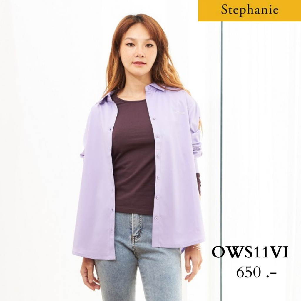 GSP Stephanie เสื้อมีปก แขนยาว ลายทางสีม่วง (OWS11VI)