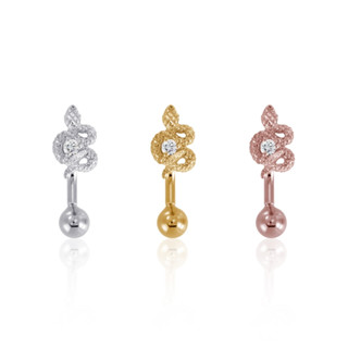 PiercingRoomByJay Reverse Snake Sterling Silver Belly Ring จิวสะดือ งูฝังเพชร เงินแท้