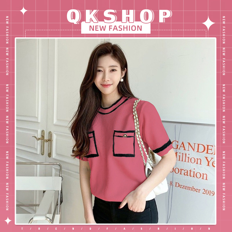 QKshop เสื้อผญ. เสื้อแฟชั่นสุดฮิต เสื้อคอกลมแขนสั้น โทนมินิมอล ดีเทลแต่งกระเป๋า มันจึ้งอยู่นะพี่จี้ มี 4 สี ชอบก็จัดเลย
