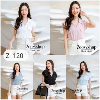 120.Z เสื้อเชิ้ตแขนสั้นผู้หญิง ผ้าลายนูนในตัว