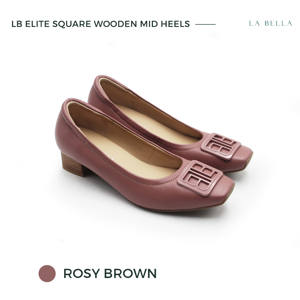 LA BELLA รุ่น LB ELITE SQUARE WOODEN MID HEELS - ROSY BROWN