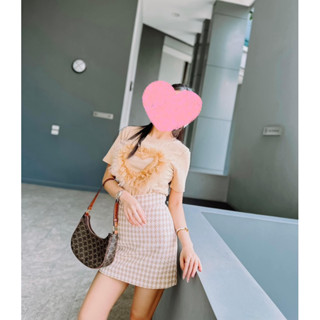 ชุดเซตหัวใจขนนกกระโปรงกางเกงผ้าทวิตสีครีม งานป้าย Valley girl SizeL ***มือ1ป้ายห้อย