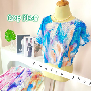 ♥️cute pleate crop เสื้อครอปพลีลาย เสื้อพลีท เสื้ออัดพลีท