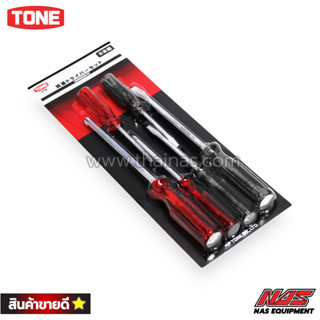 TONE ชุดไขควงด้ามพลาสติก (แกนทะลุหัวตอก) 6 ชิ้น | KD6