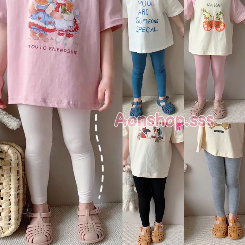 🔺พร้อมส่ง🇹🇭เลคกิ้งเด็กขายาว กางเกงเด็ก สีพื้น ผ้านิ่มเด้ง เบา(B3)
